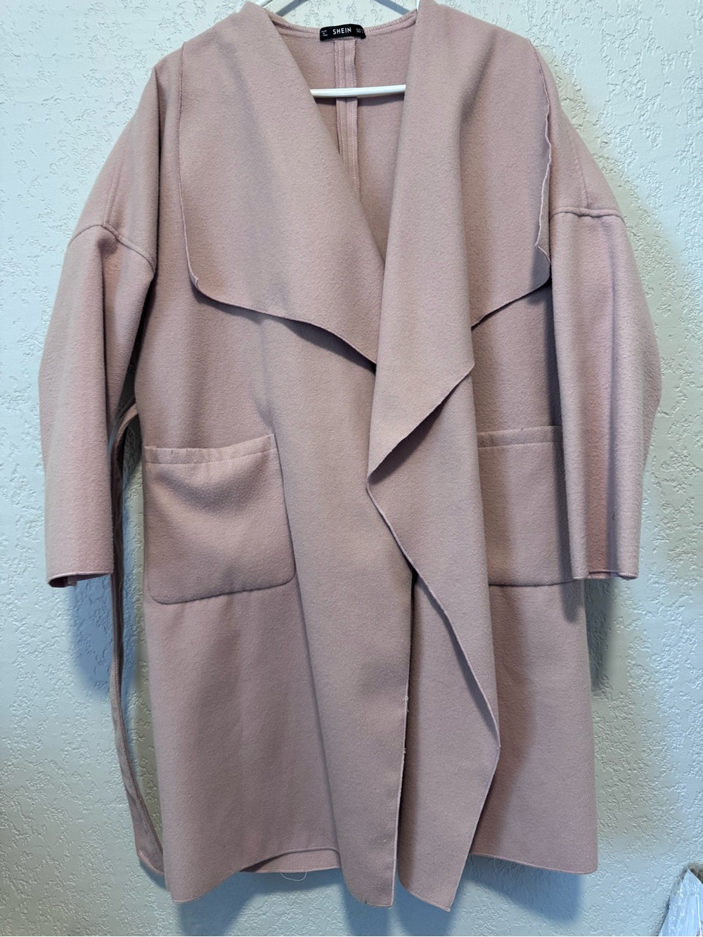 SHEIN Dusty Pink Drape Front Open Coat